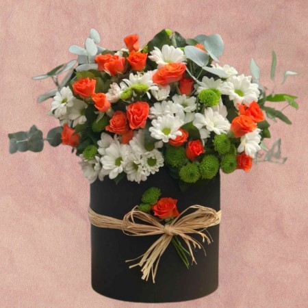 Orange Rose & Daisy Flower Box